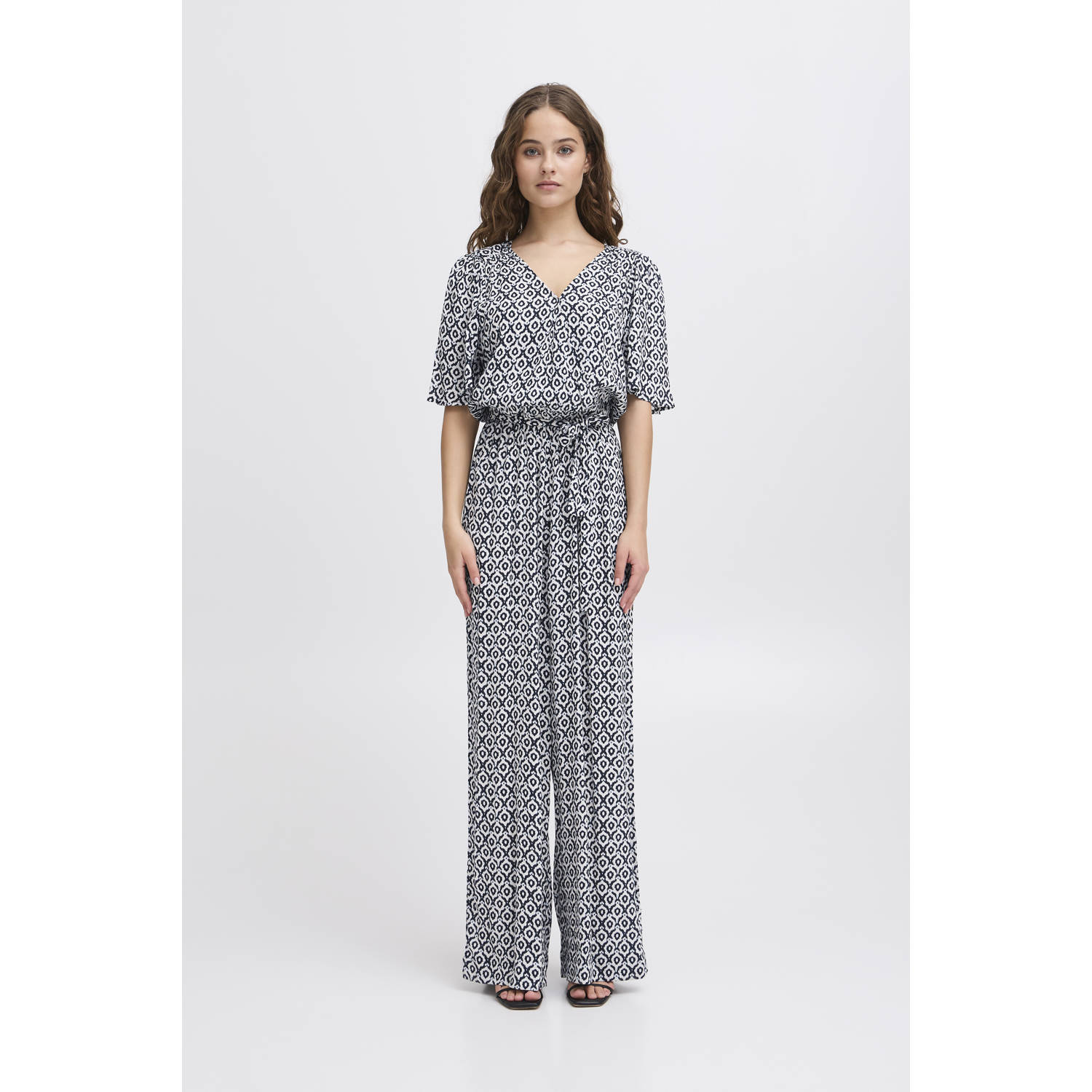 ICHI regular jumpsuit donkerblauw