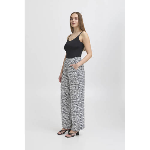 ICHI wide leg regular waist casual broek donkerblauw afbeelding