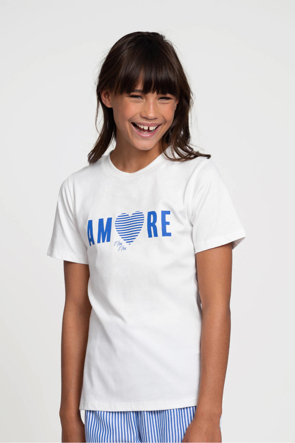 Witte meisjes NIK&NIK T-shirt van katoen met printopdruk, korte mouwen en ronde hals