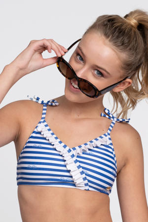 Gestreepte bikini met ruches blauw / wit