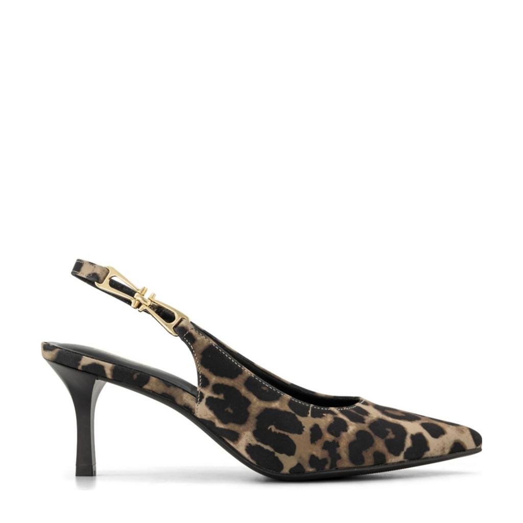 Bruin en zwarte dames Graceland slingback pumps van textiel met panterprint