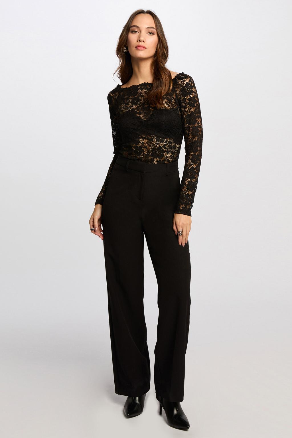 Zwarte dames Morgan top met effen, lange mouwen en off shoulder hals