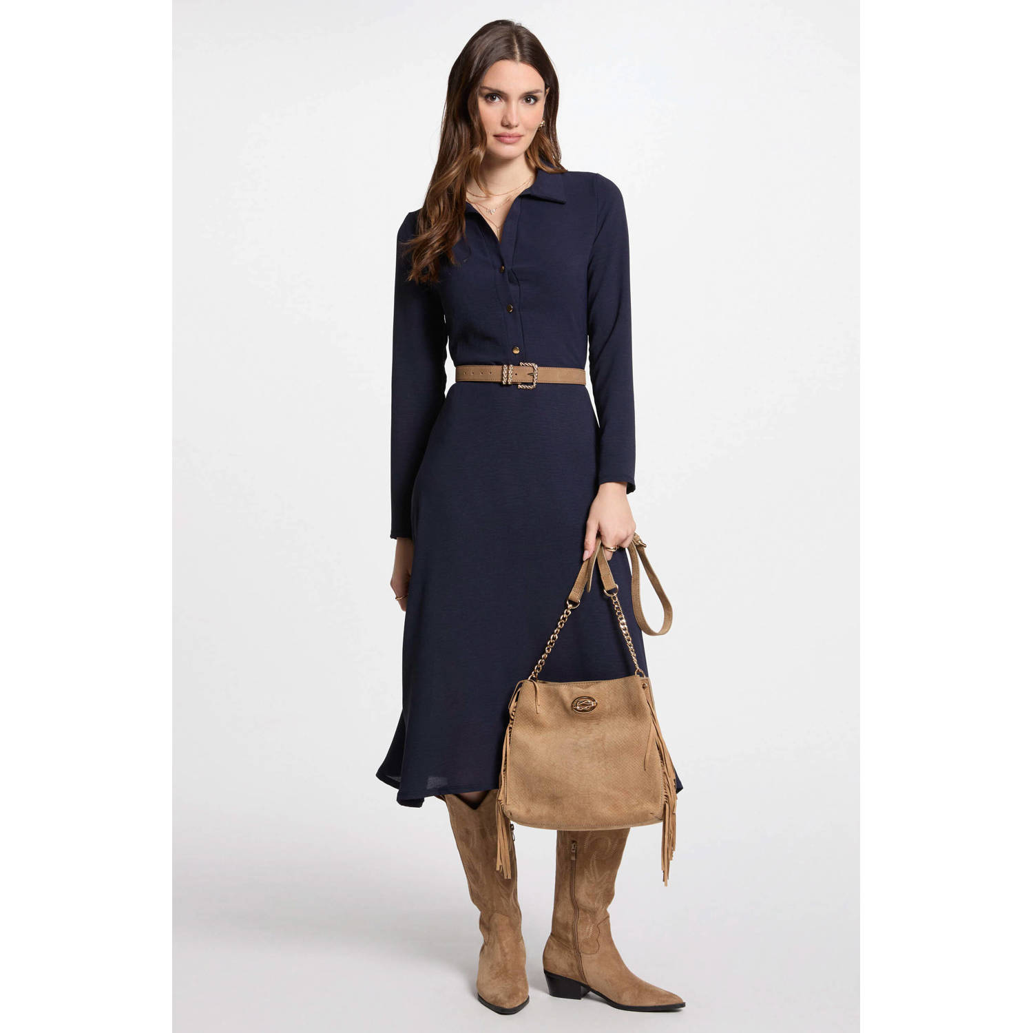 Morgan midi jurk marine