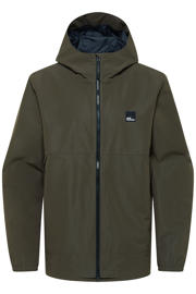 thumbnail: Donkergroene heren Jack Wolfskin regenjas van polyester met lange mouwen, capuchon en 2-way rits