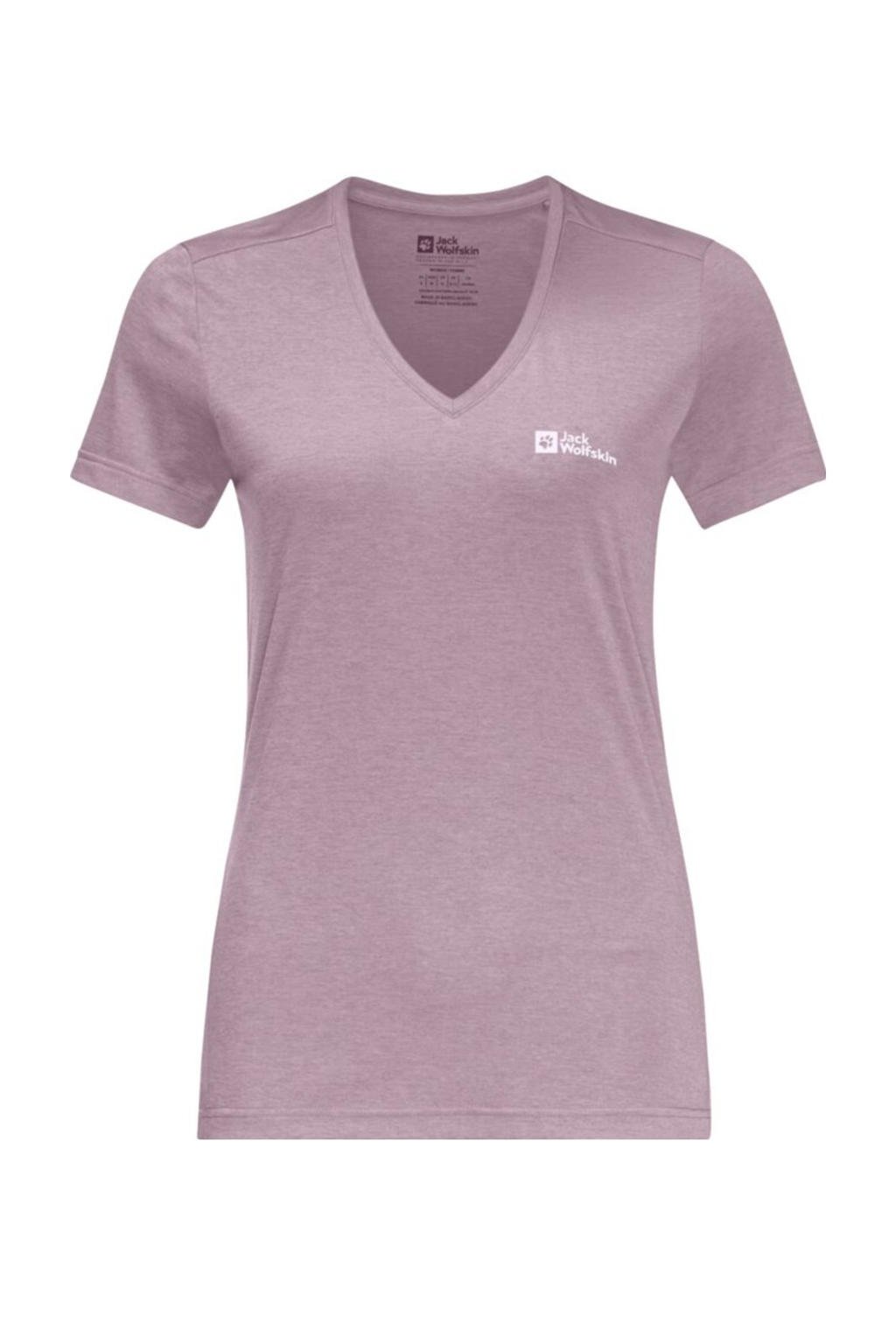 Roze dames Jack Wolfskin outdoor T-shirt van polyester met korte mouwen en V-hals