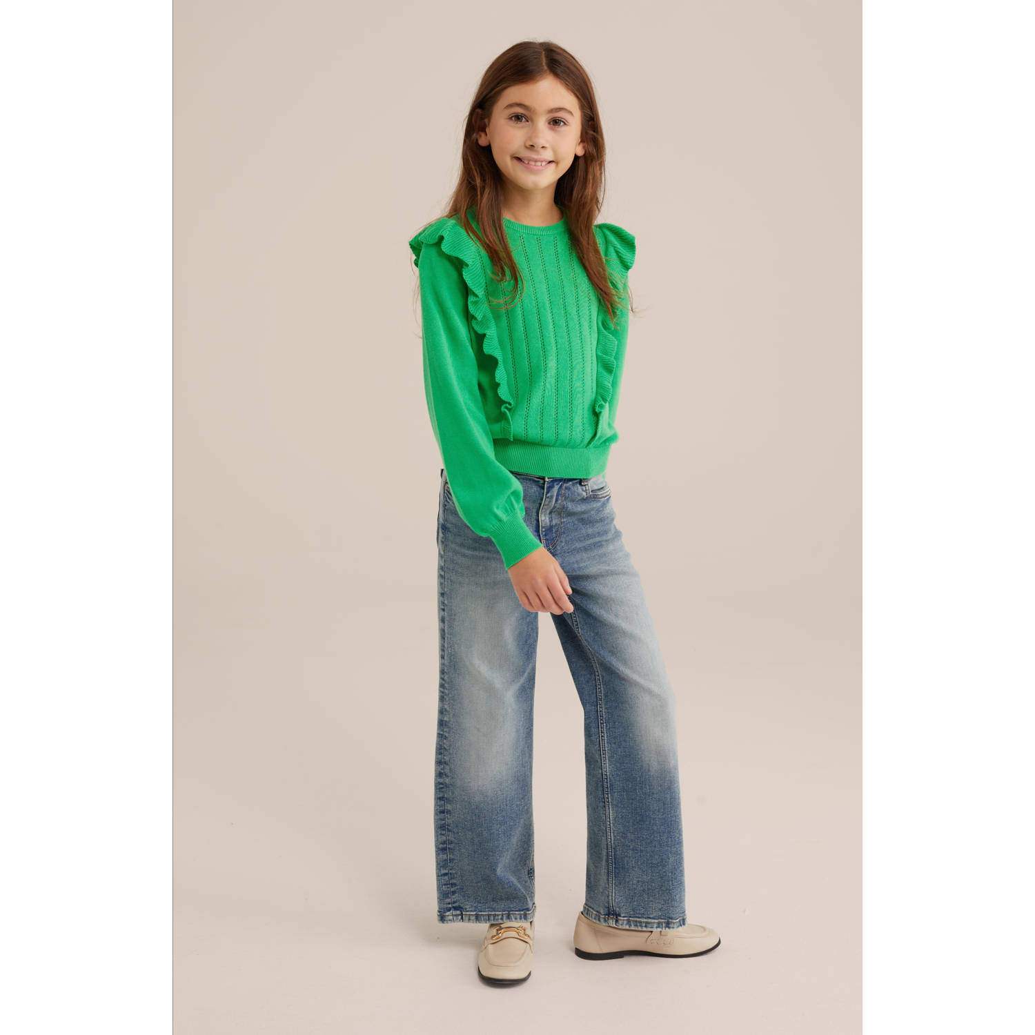 WE Fashion trui groen fijn gebreid