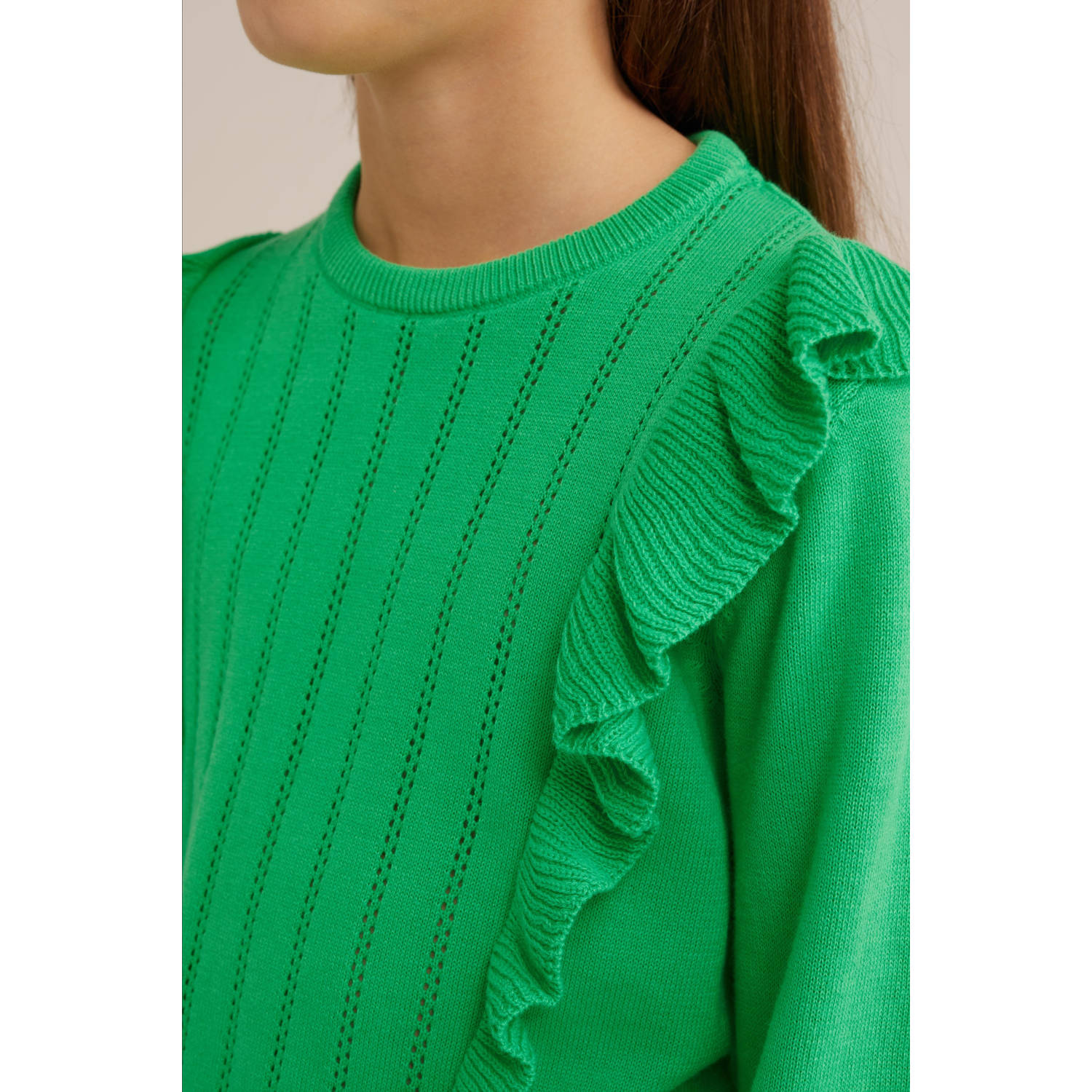 WE Fashion trui groen fijn gebreid