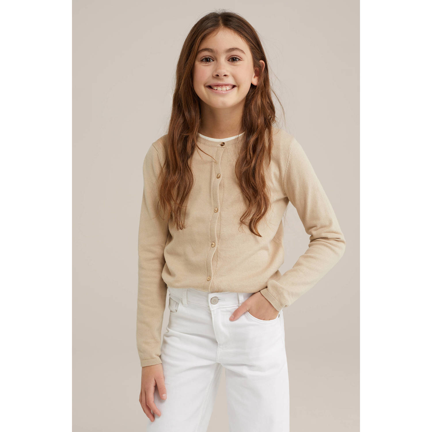 WE Fashion vest beige fijn gebreid