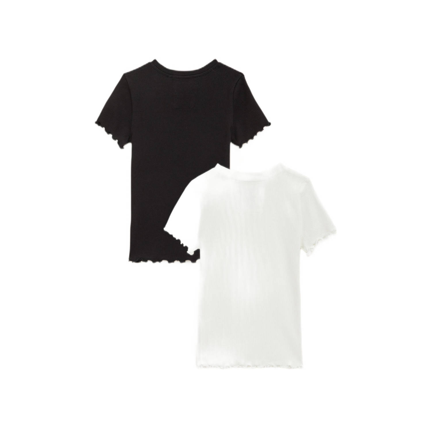 WE Fashion WE Fundamentals T-shirt set van 2 zwart wit