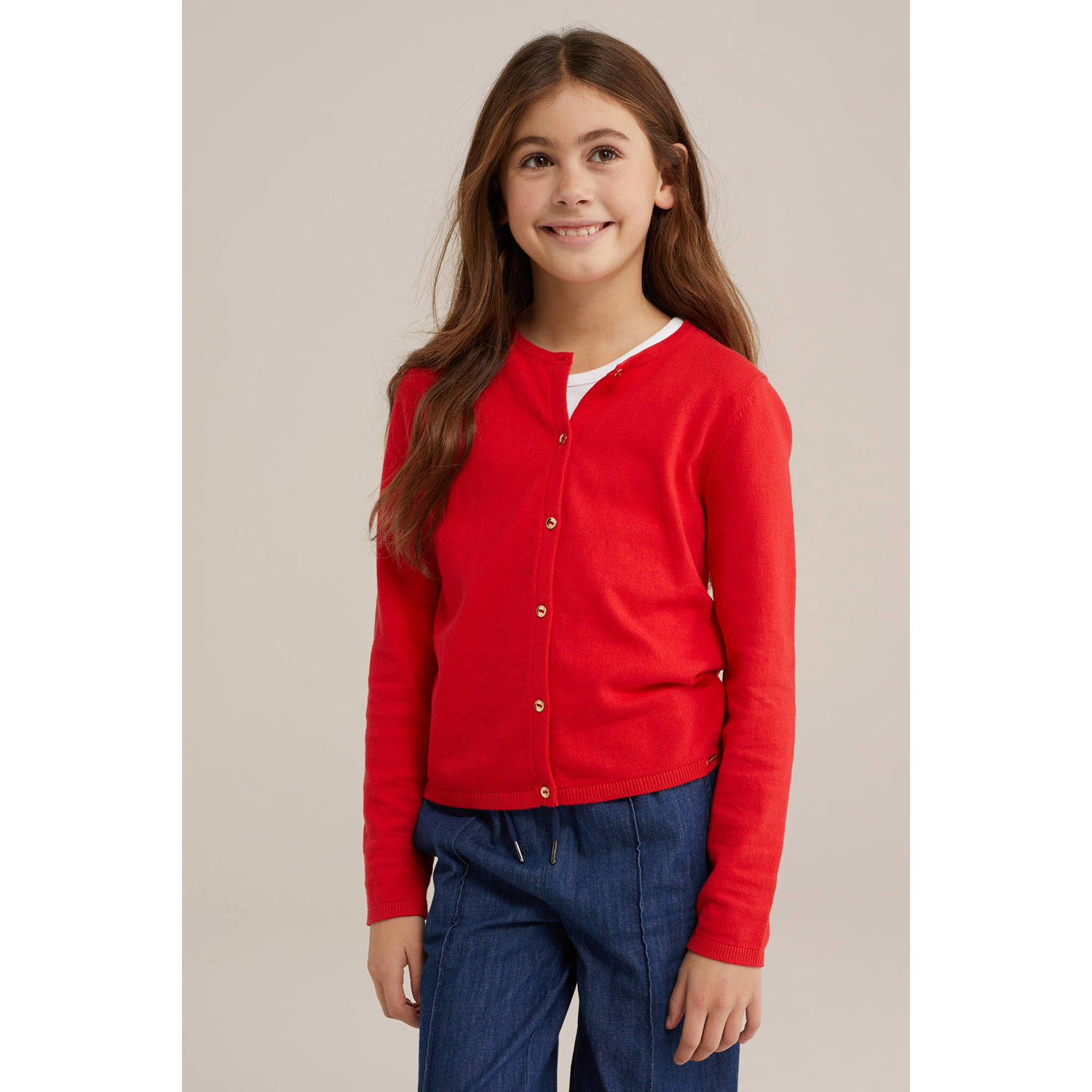 WE Fashion vest rood fijn gebreid