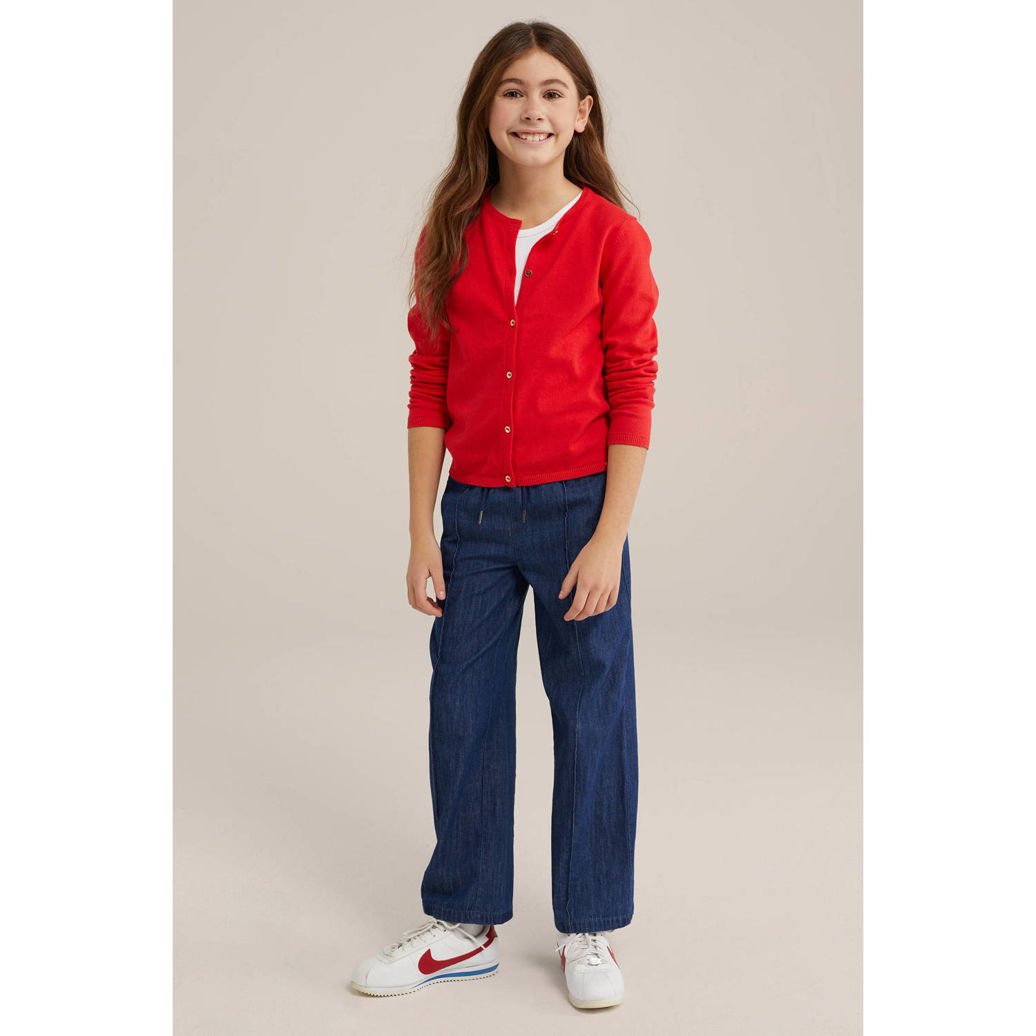 WE Fashion vest rood fijn gebreid