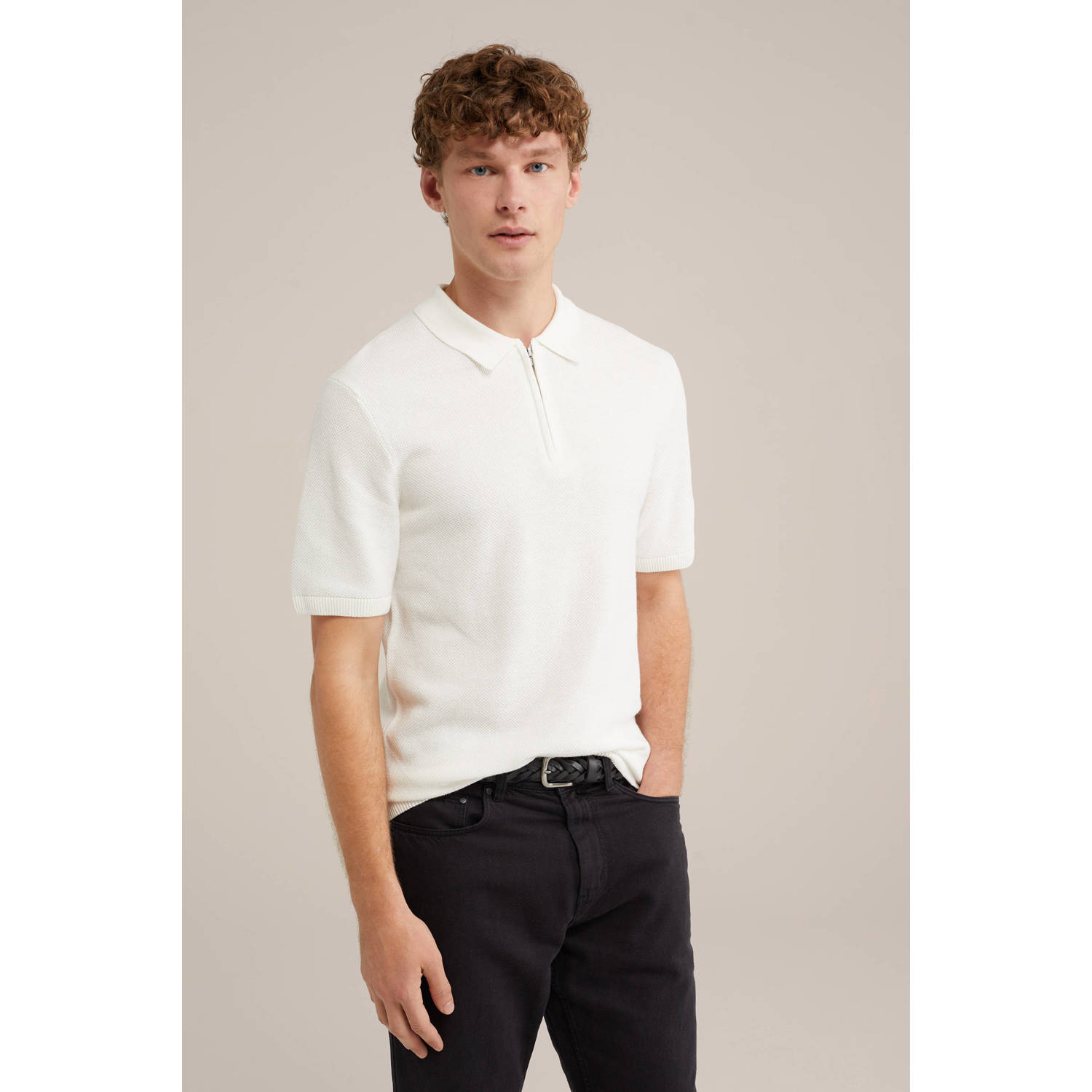 WE Fashion polo gebreid wit