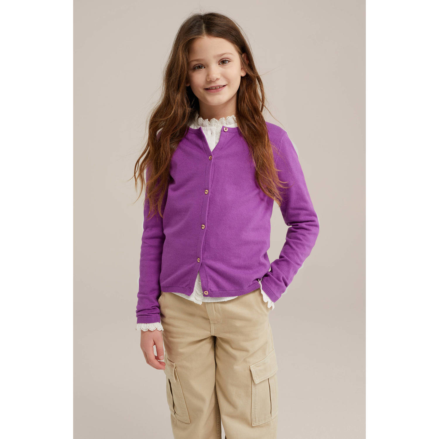 WE Fashion vest paars fijn gebreid