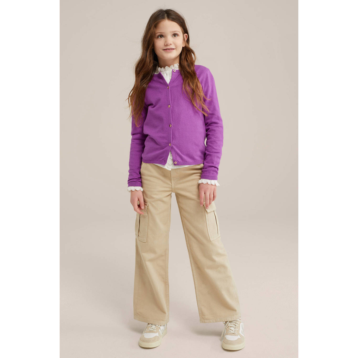 WE Fashion vest paars fijn gebreid