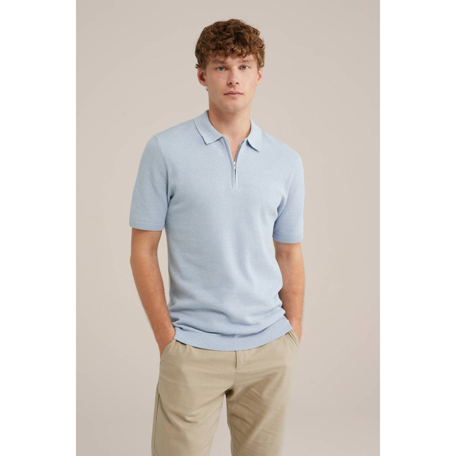 WE Fashion polo gebreid lichtblauw