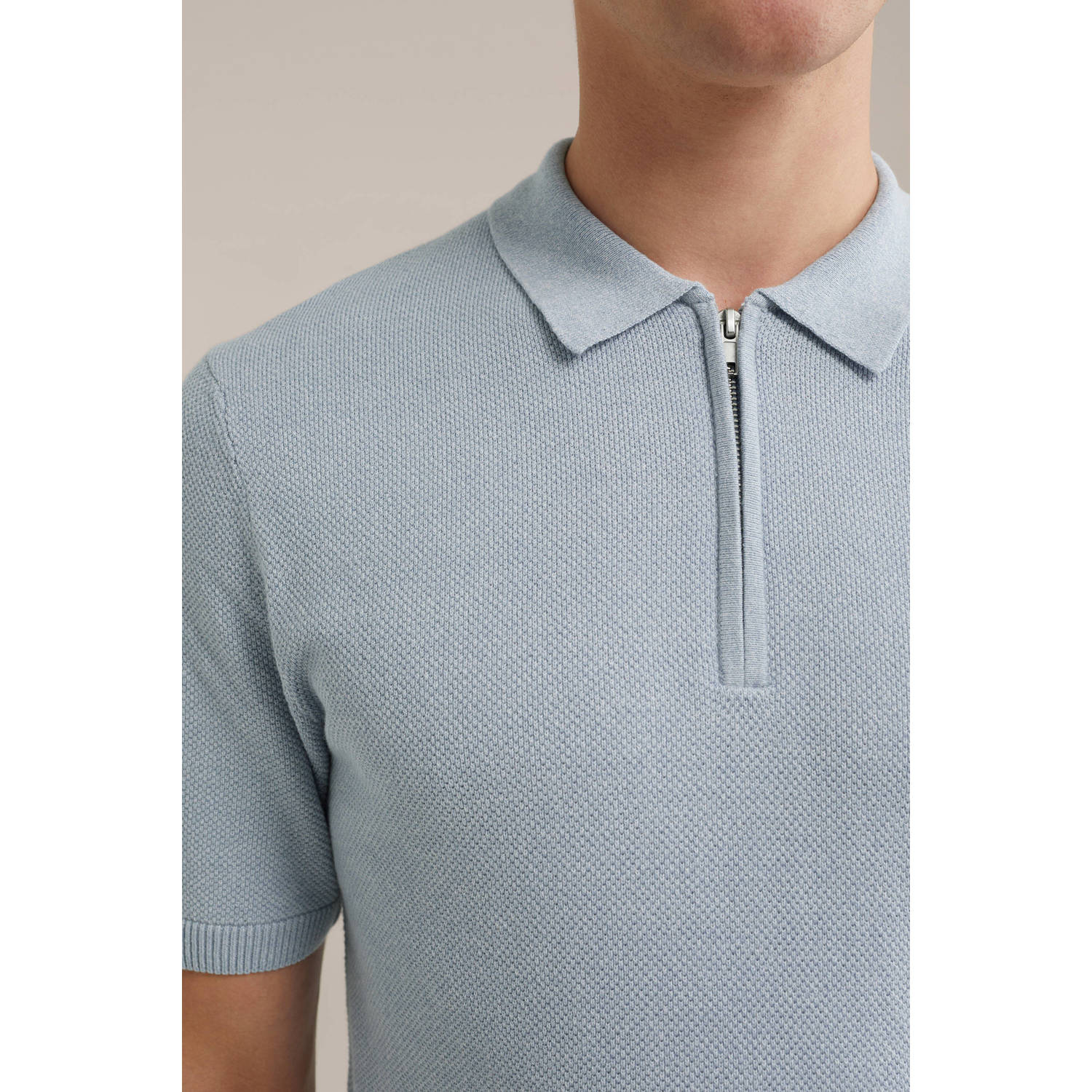 WE Fashion polo gebreid lichtblauw