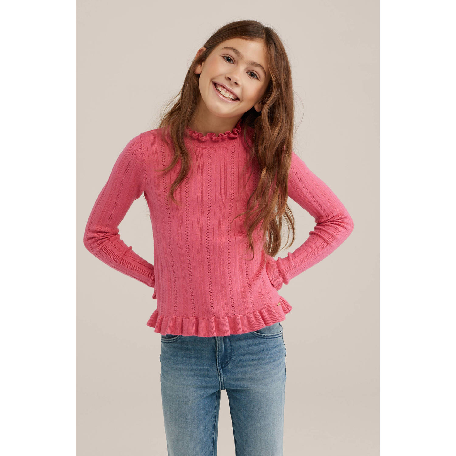 WE Fashion longsleeve roze fijn gebreid