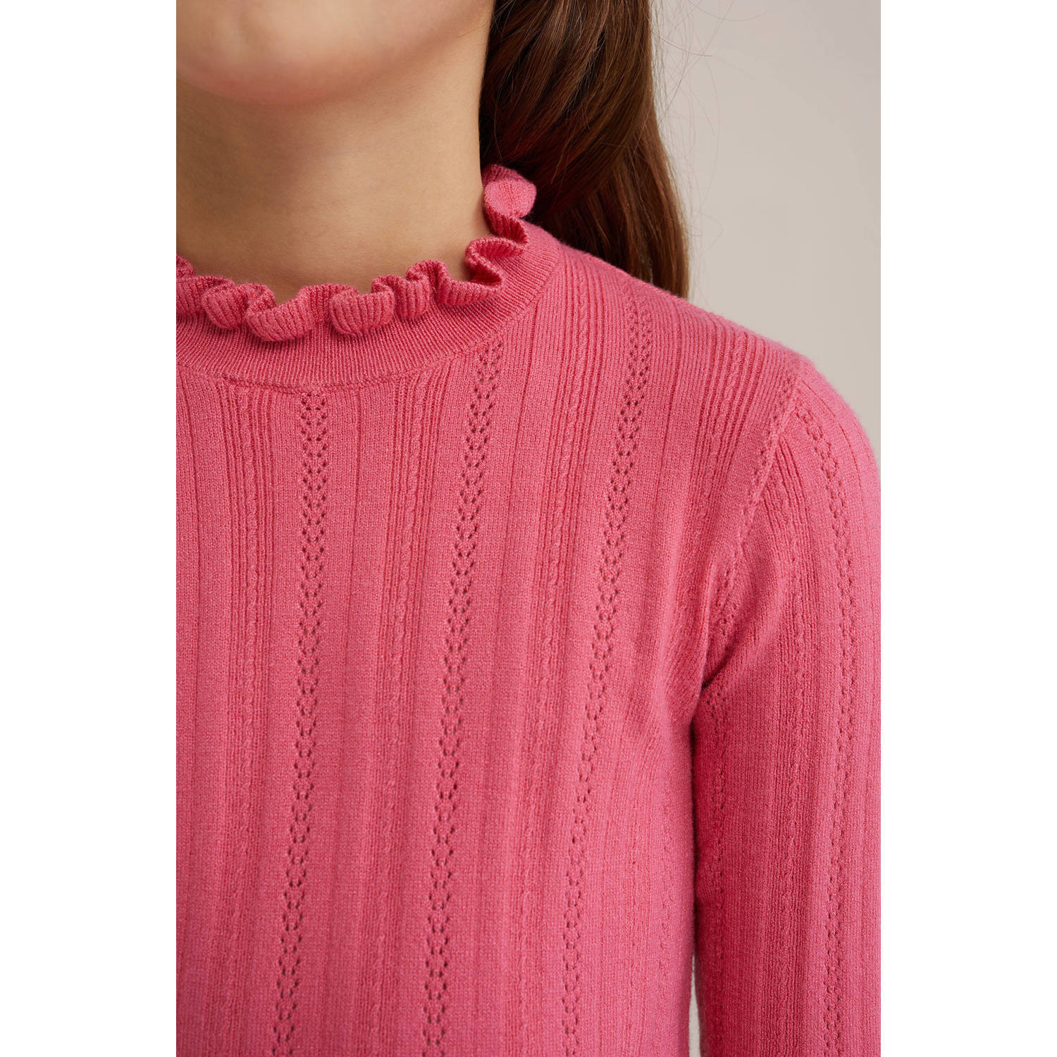 WE Fashion longsleeve roze fijn gebreid