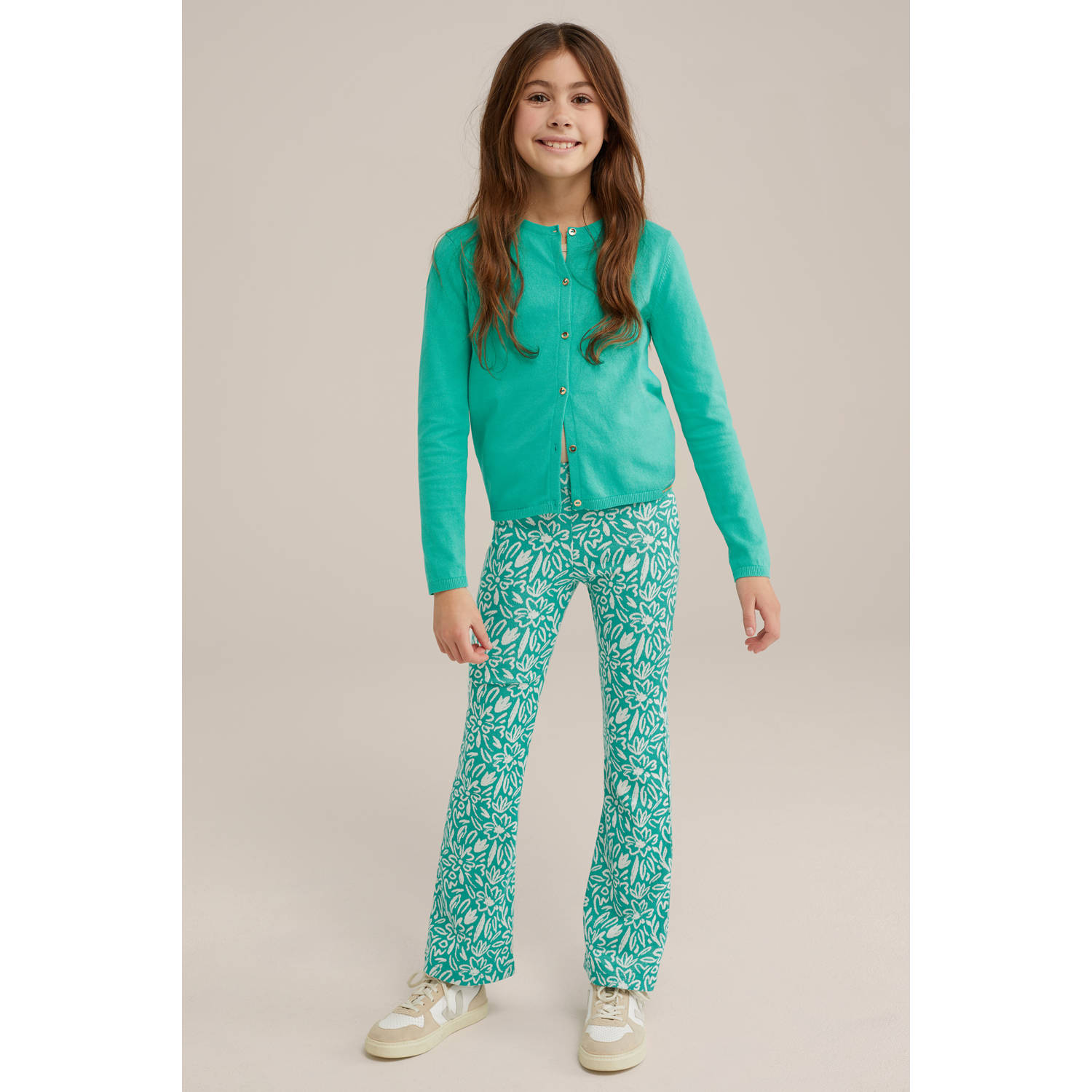 WE Fashion vest turquoise fijn gebreid