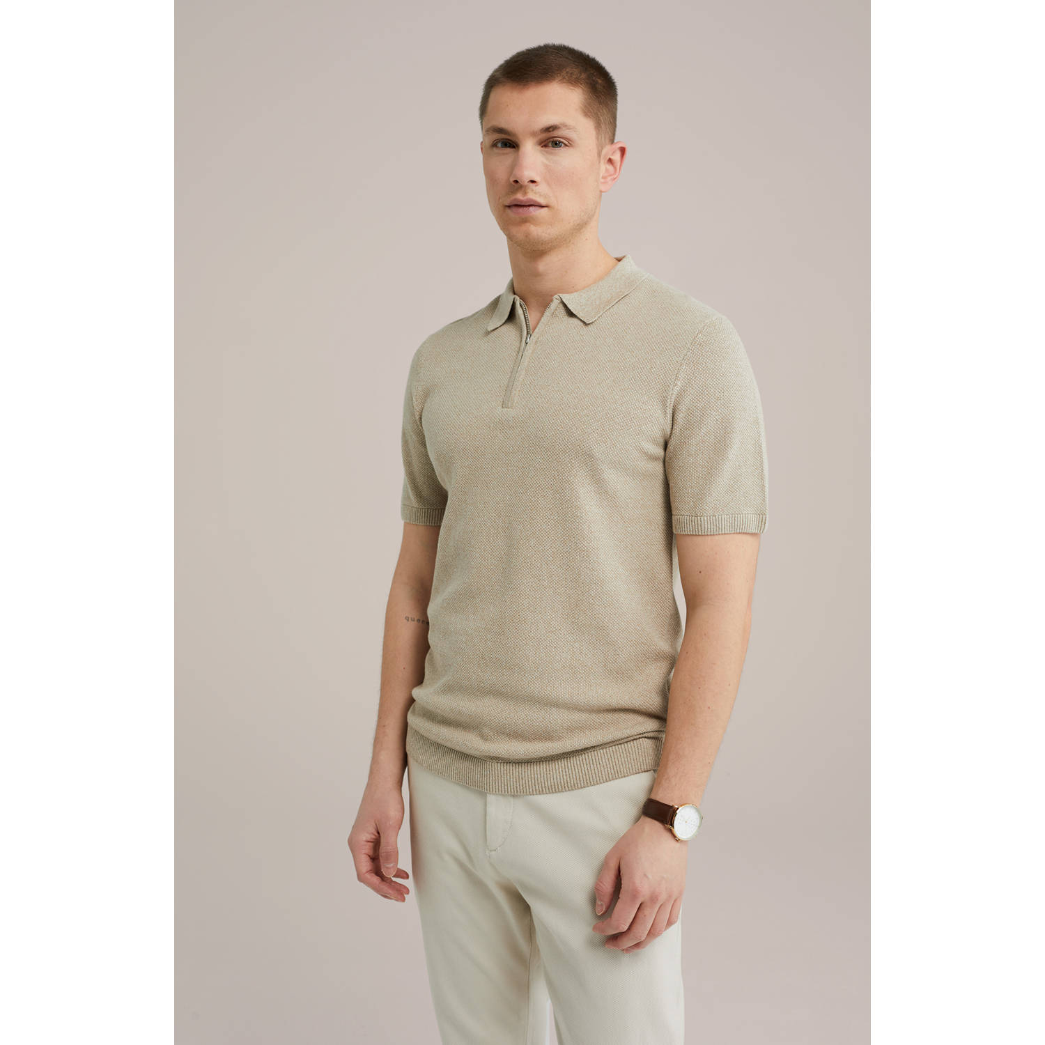 WE Fashion polo gebreid beige