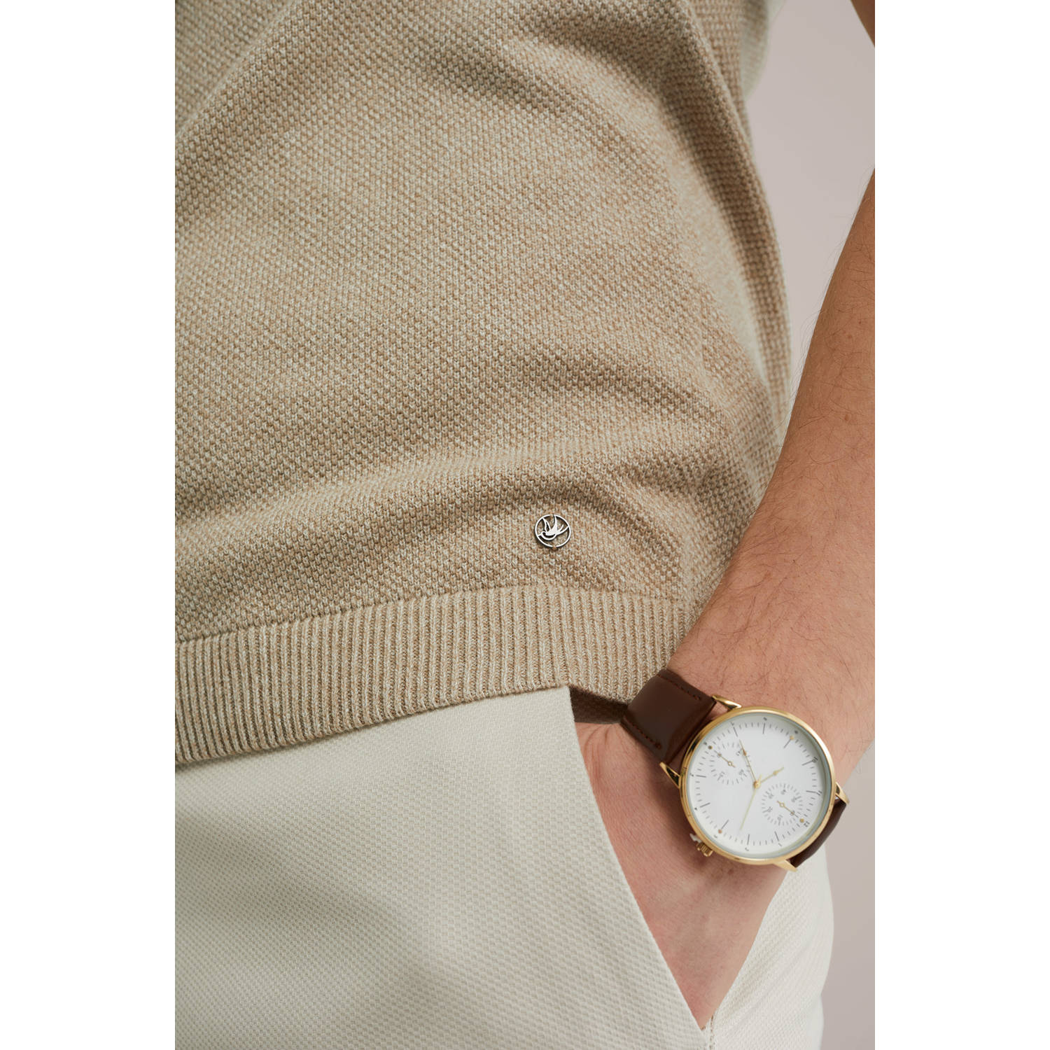 WE Fashion polo gebreid beige