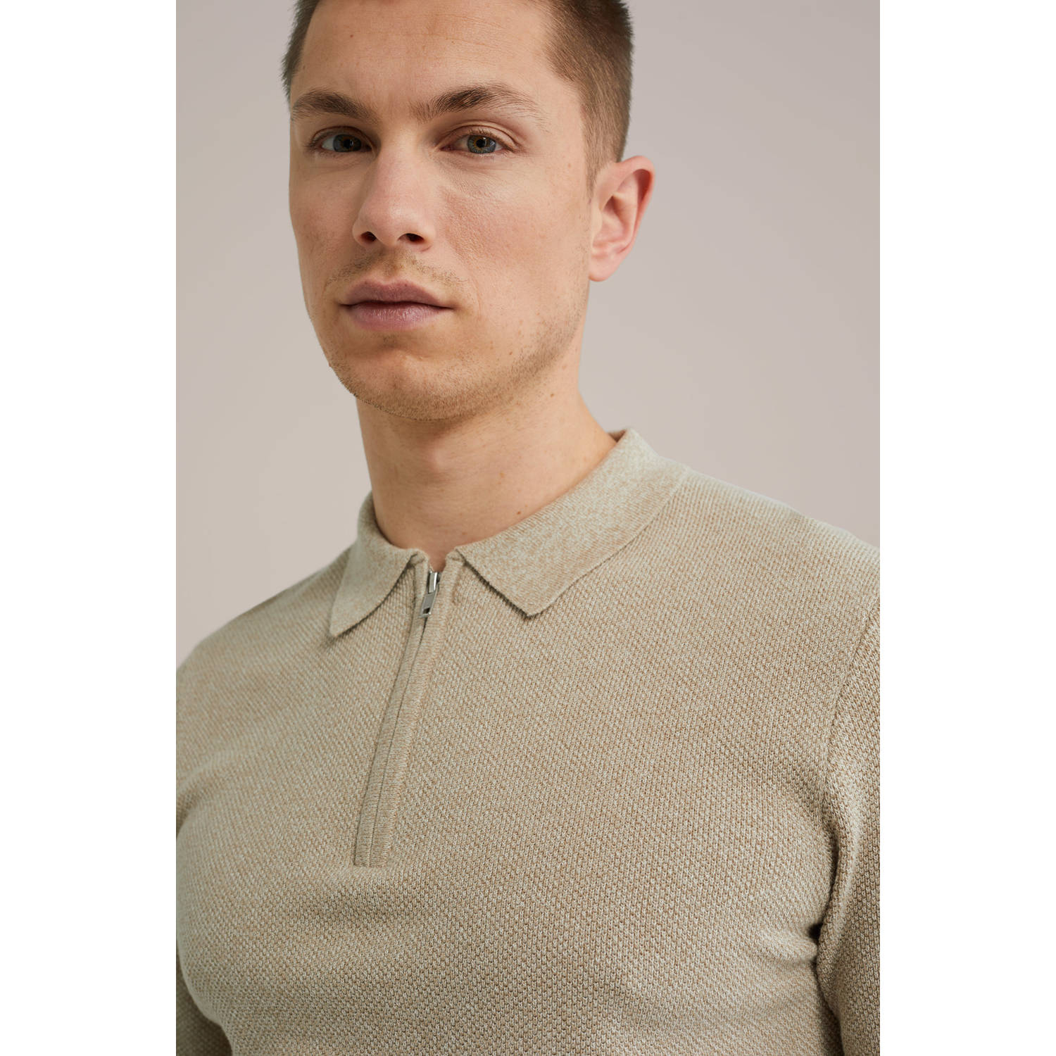 WE Fashion polo gebreid beige