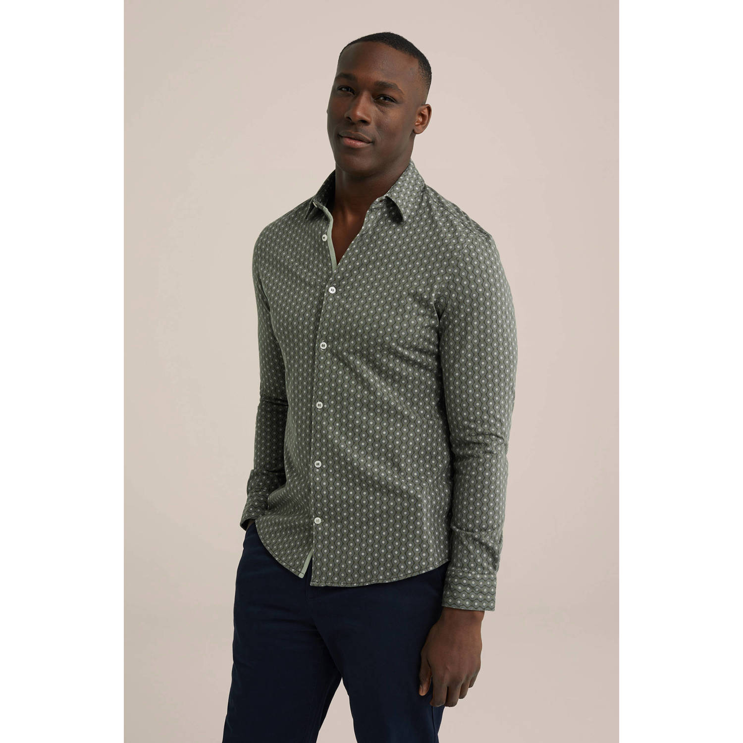 WE Fashion casual overhemd donkergroen
