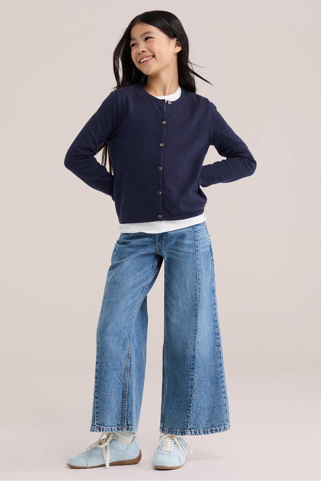 WE Fashion vest donkerblauw fijn gebreid