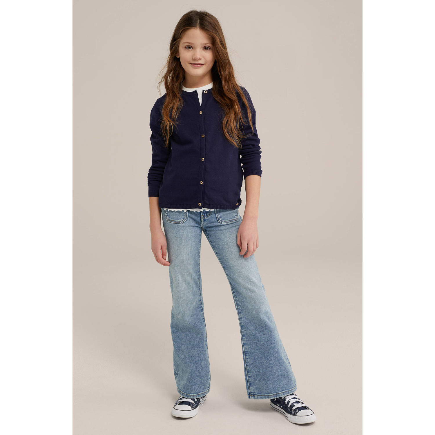 WE Fashion vest donkerblauw fijn gebreid