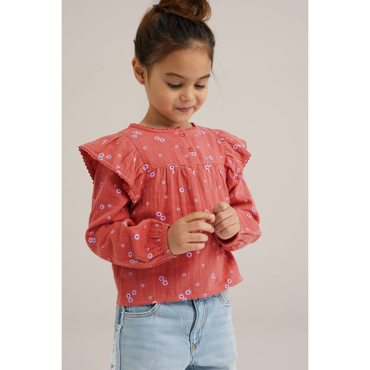 WE Fashion top rood roze blauw