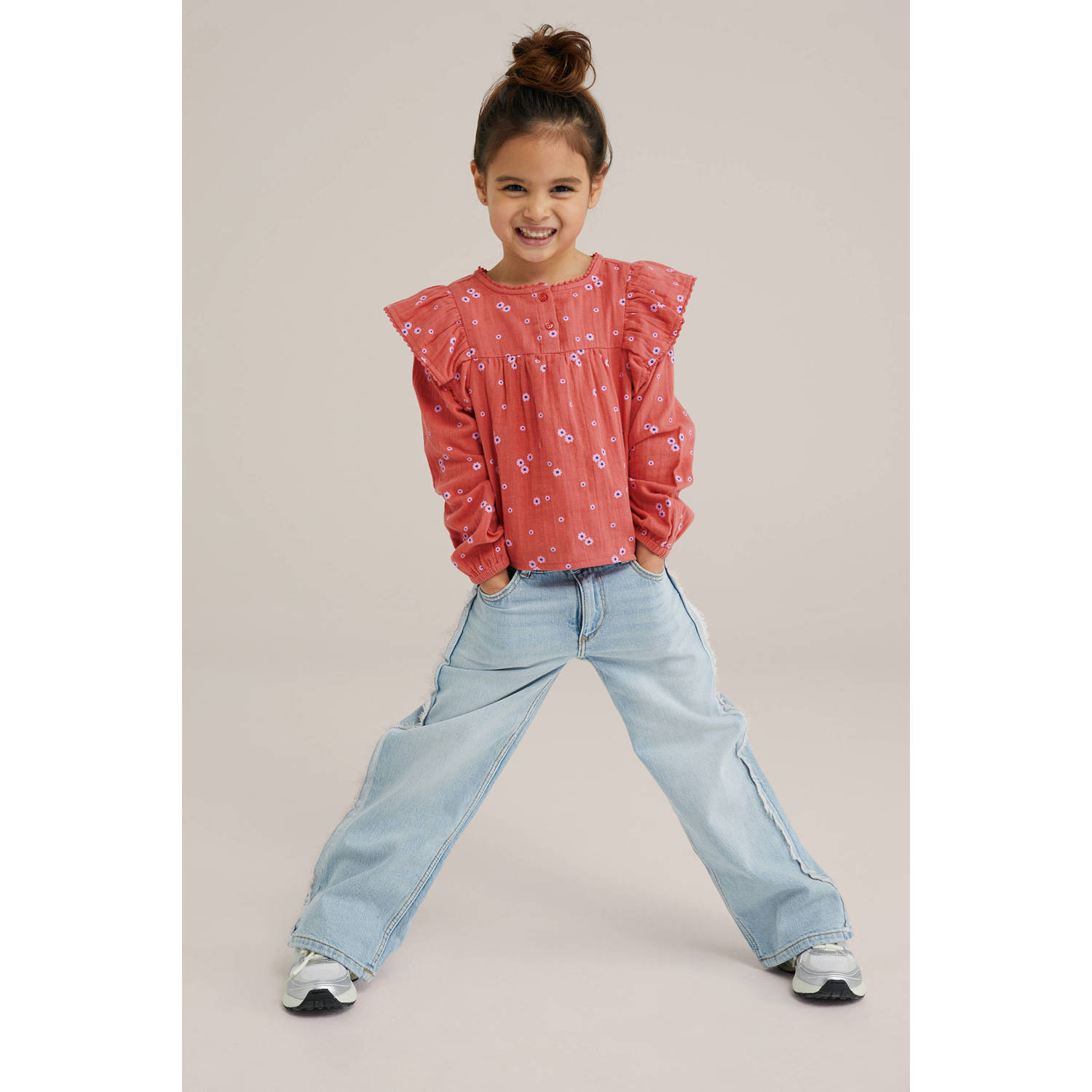 WE Fashion top rood roze blauw