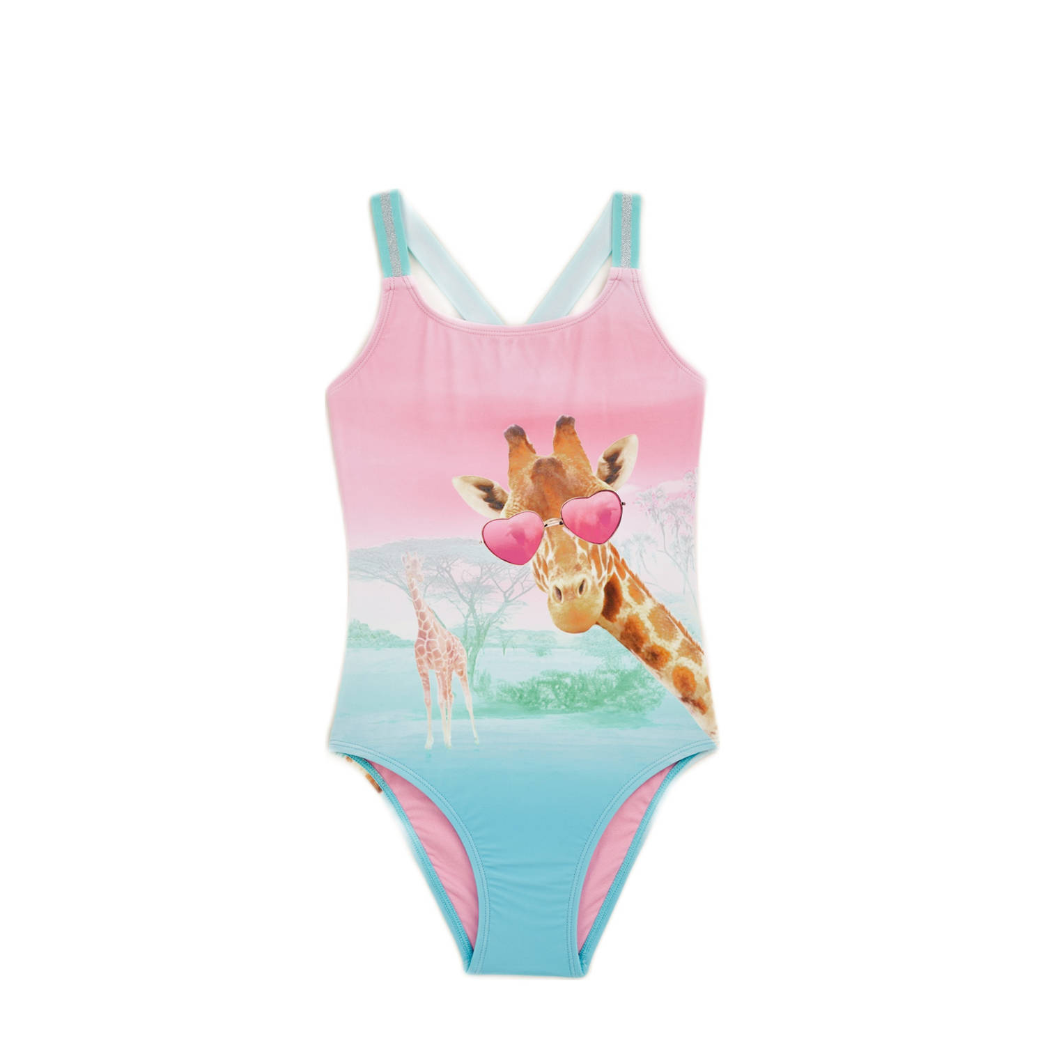 WE Fashion badpak blauw roze