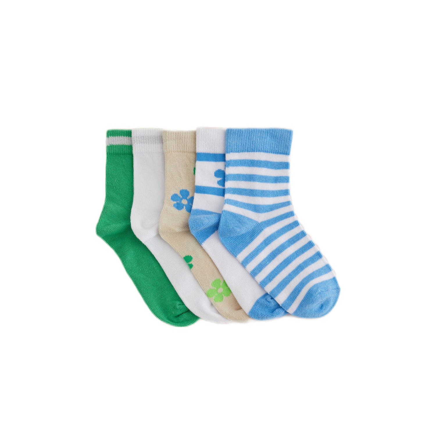 WE Fashion sokken (set van 5) groen wit blauw