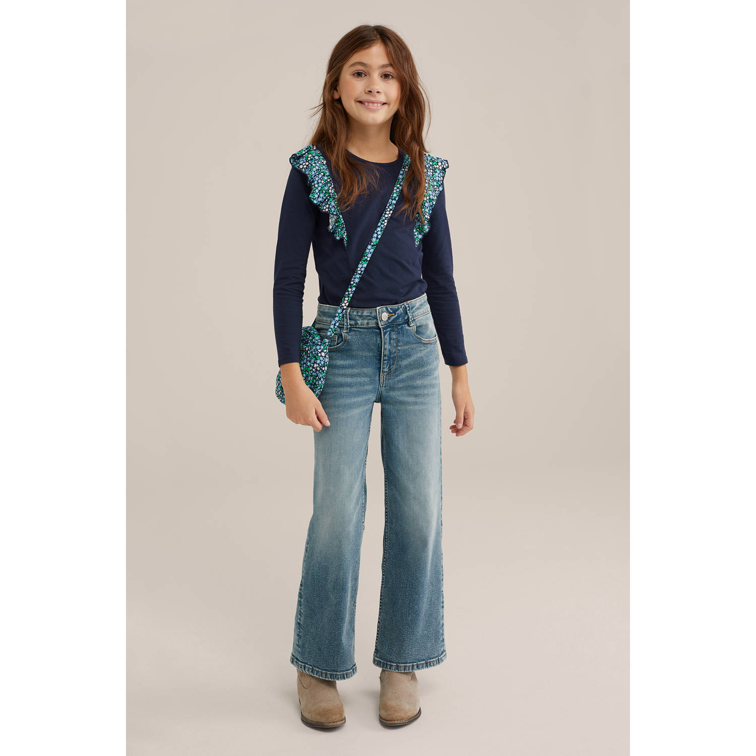 WE Fashion schoudertas donkerblauw groen lichtblauw