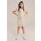 WE Fashion bodycon jurk beige/wit