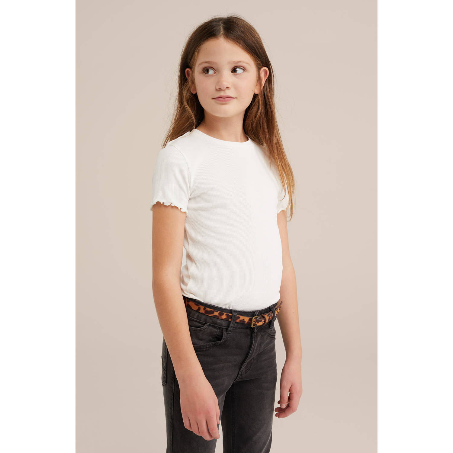WE Fashion T-shirt rib gebreid wit