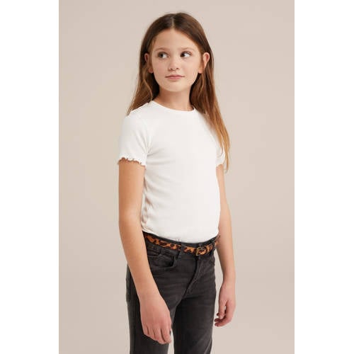 WE Fashion T-shirt rib gebreid wit afbeelding
