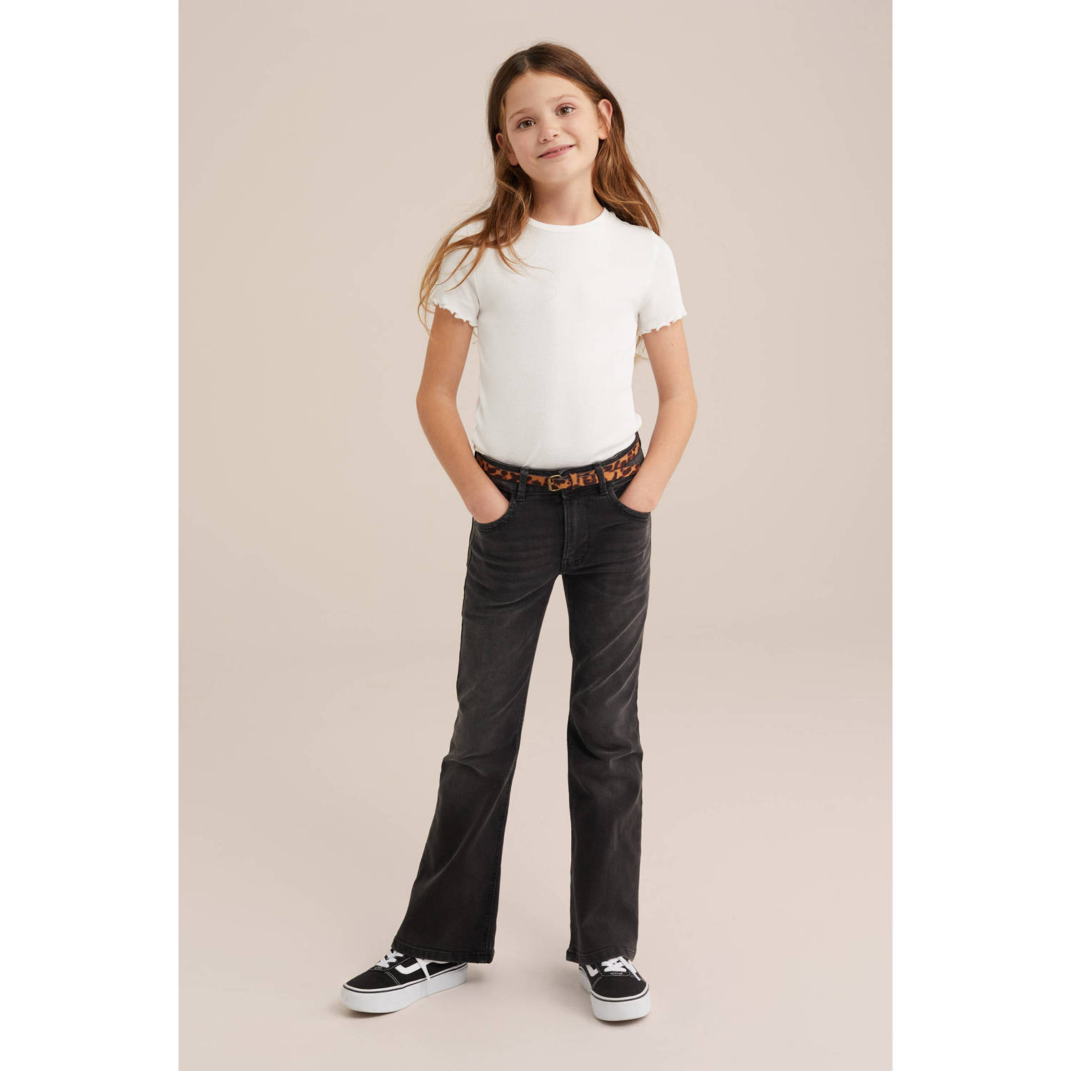 WE Fashion T-shirt rib gebreid wit