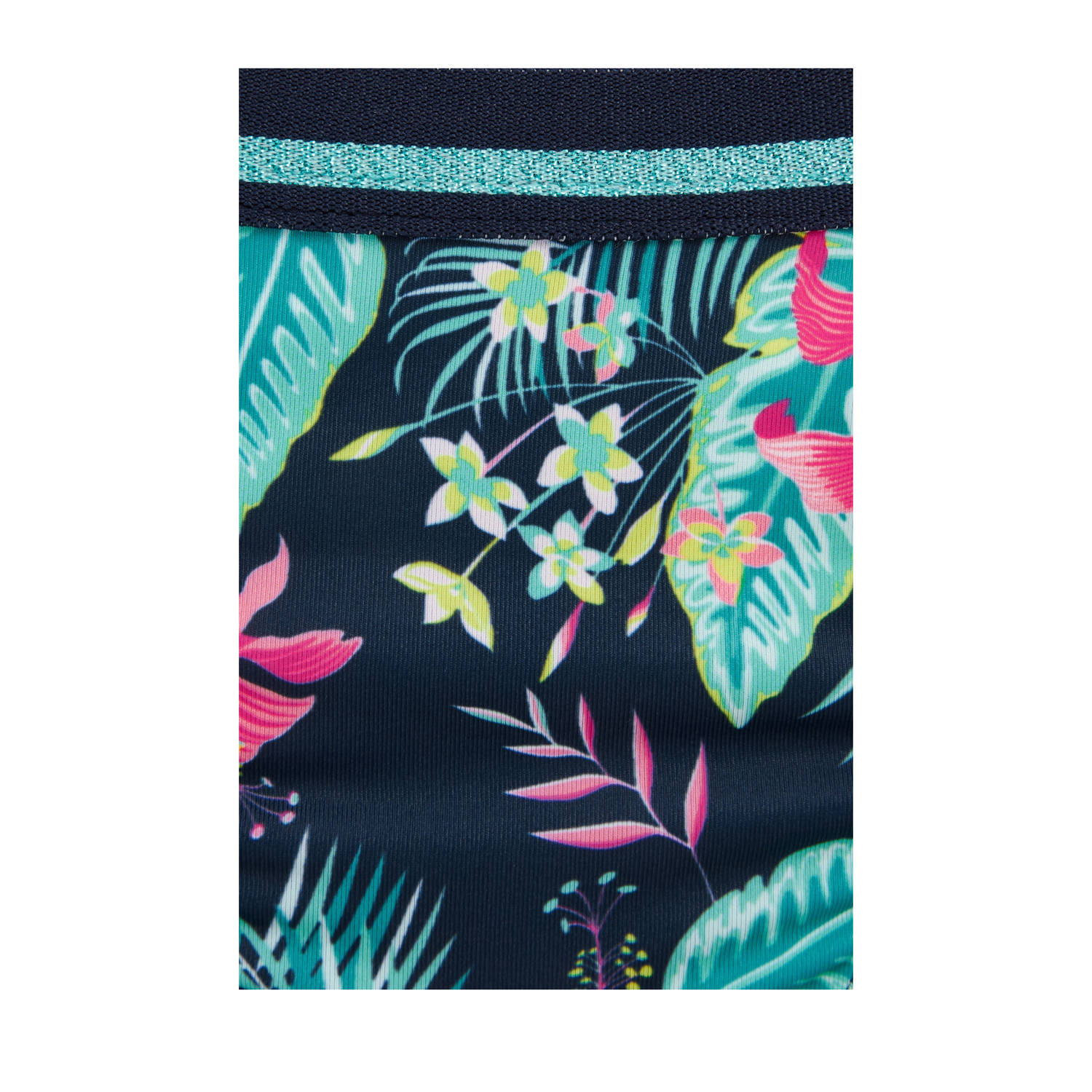 WE Fashion crop bikini met ruches donkerblauw roze turquoise