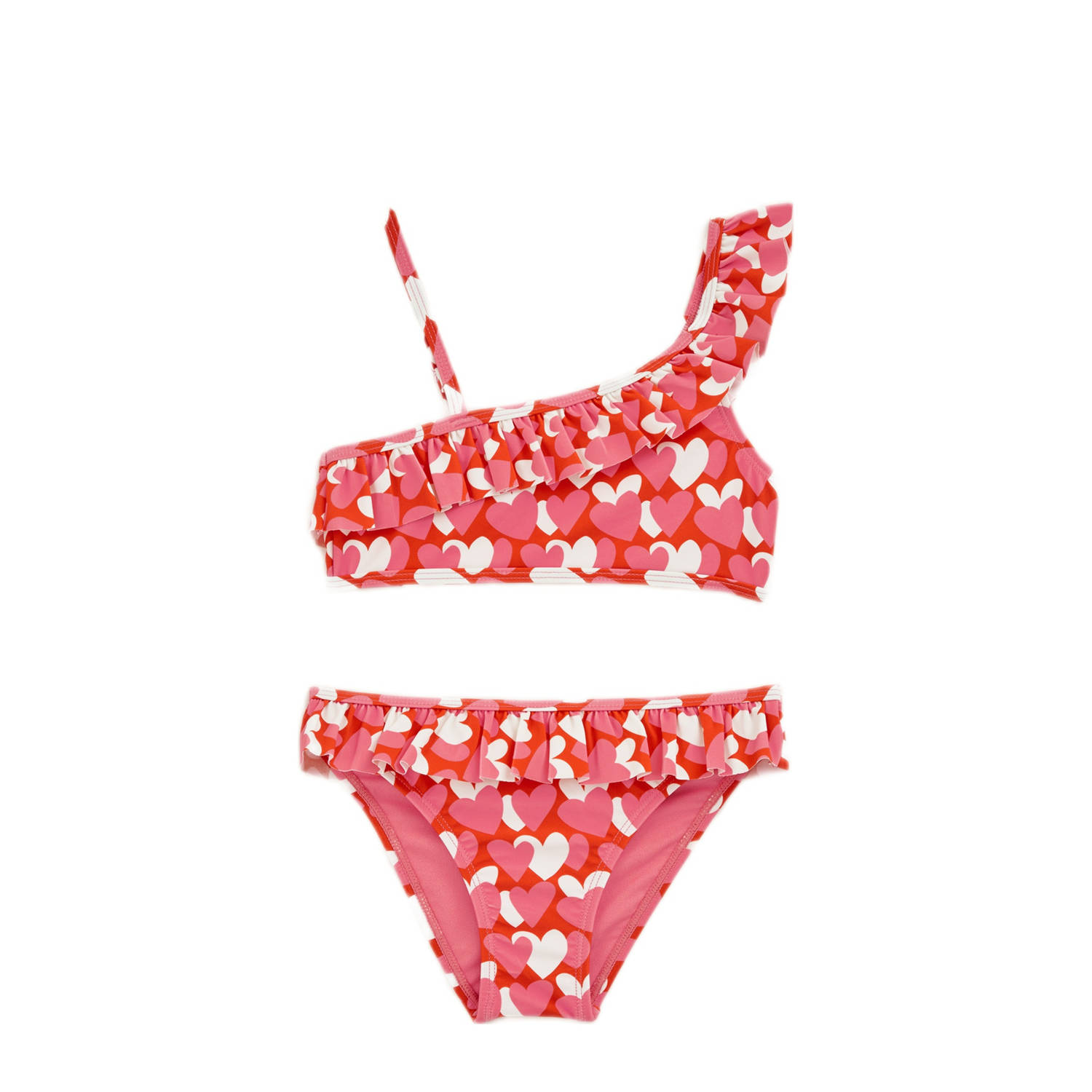 WE Fashion bikini one shoulder roze rood wit