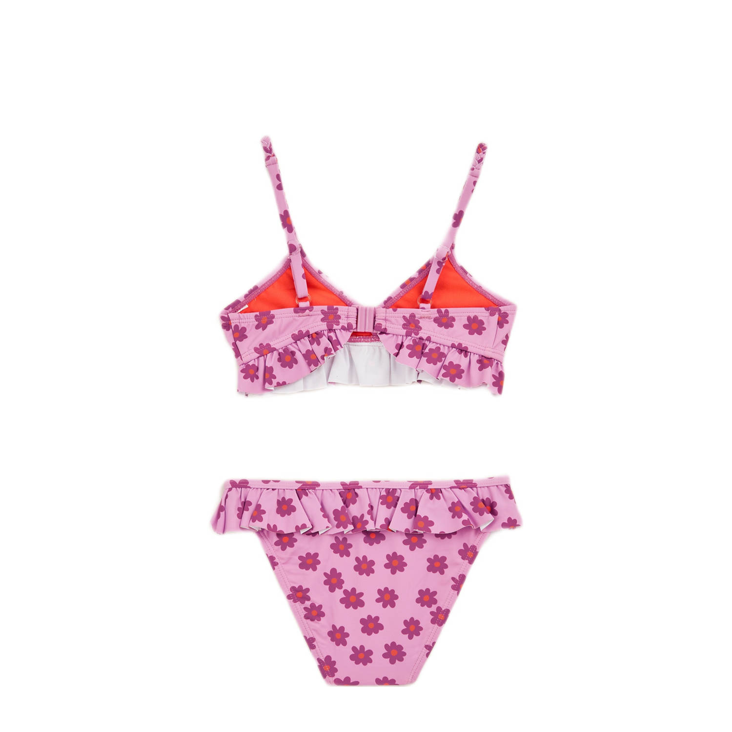WE Fashion bikini met ruches lichtroze donkerroze oranje