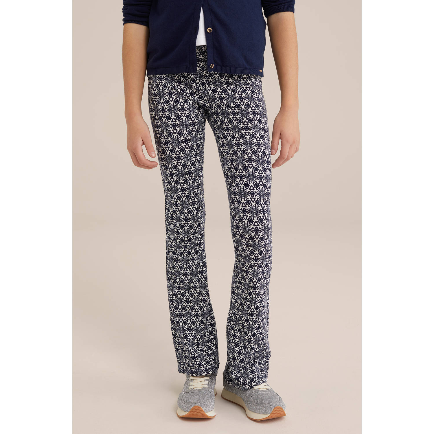 WE Fashion flared broek donkerblauw