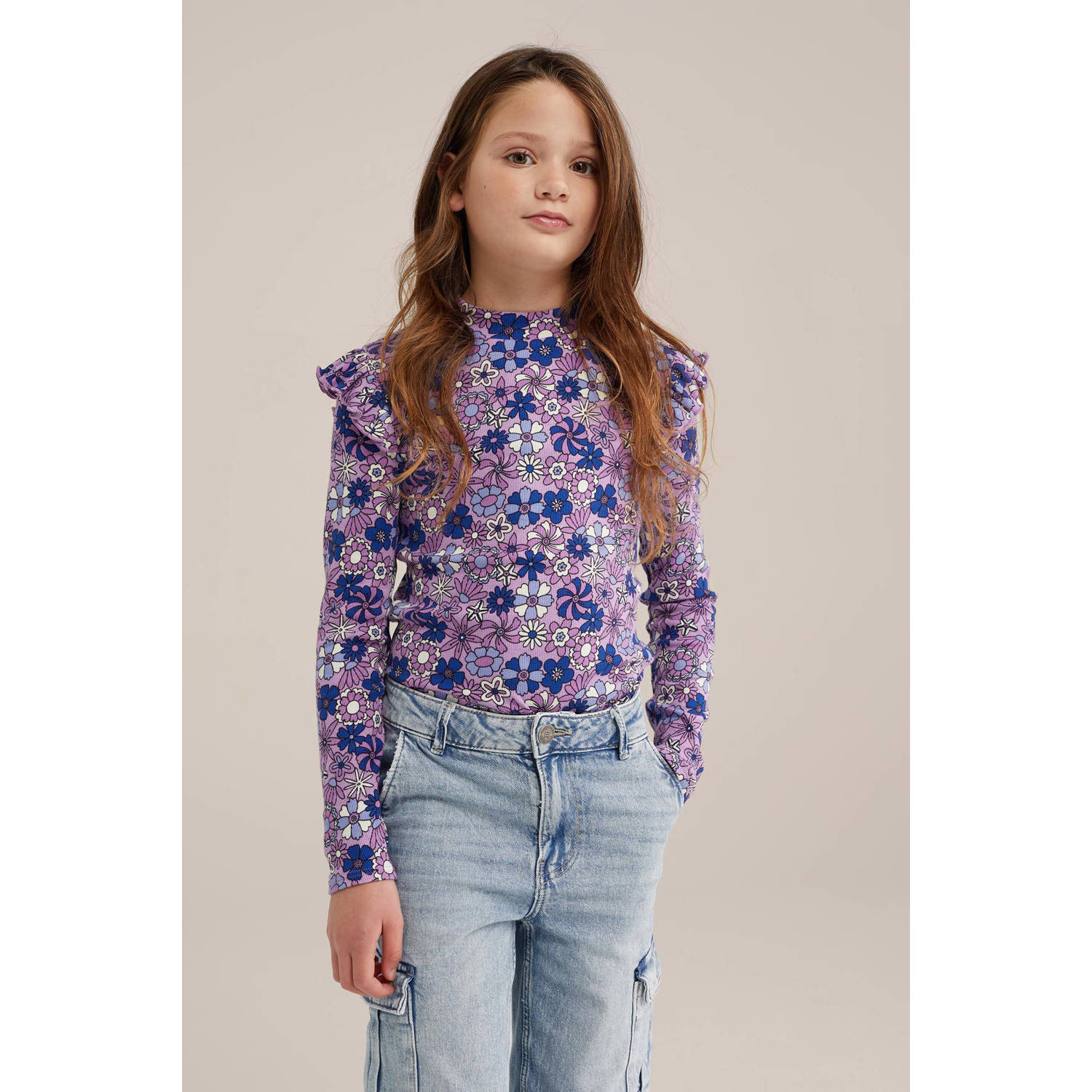 WE Fashion WE Fundamentals longsleeve paars blauw wit