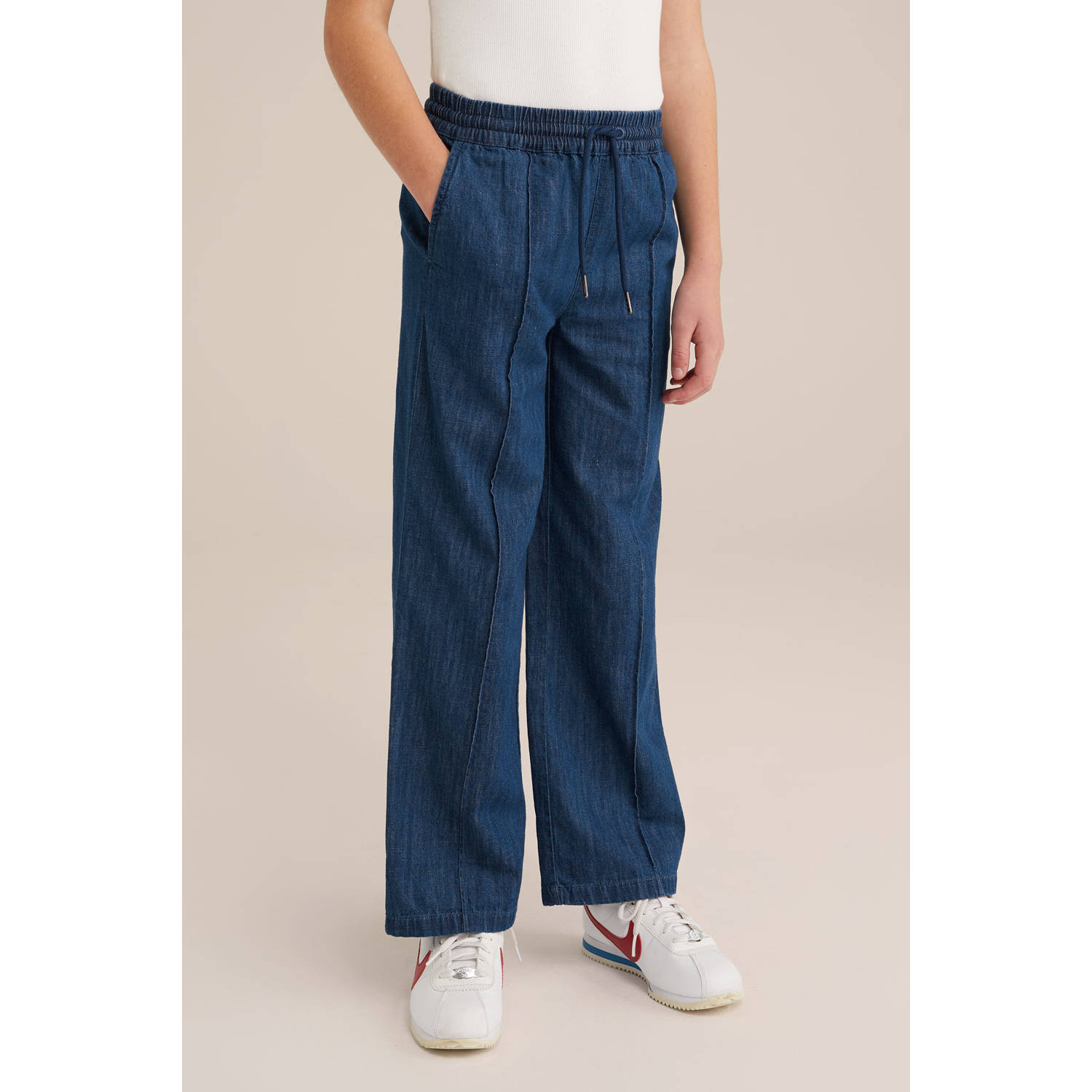 WE Fashion Blue Ridge straight fit sweatpant dark blue denim