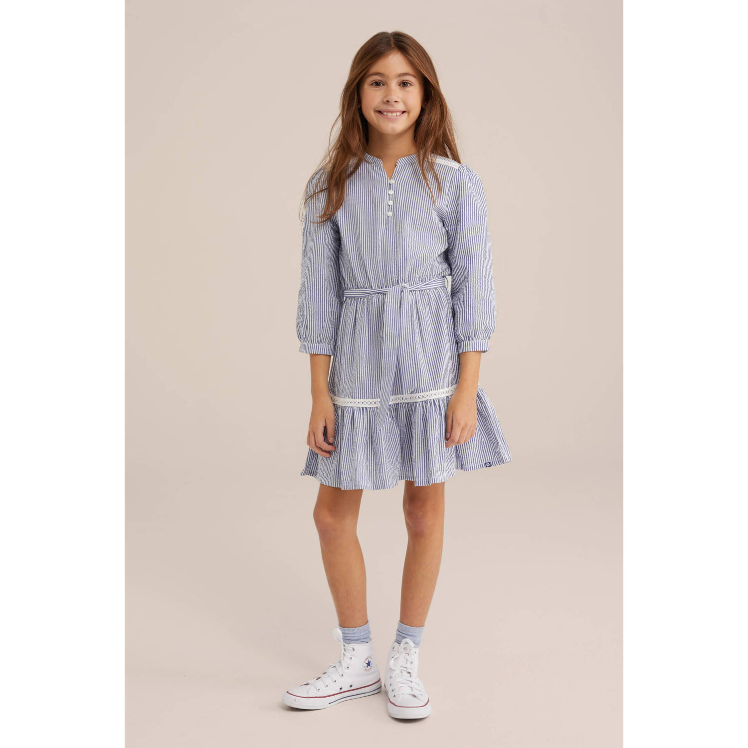 WE Fashion korte jurk broderie donkerblauw