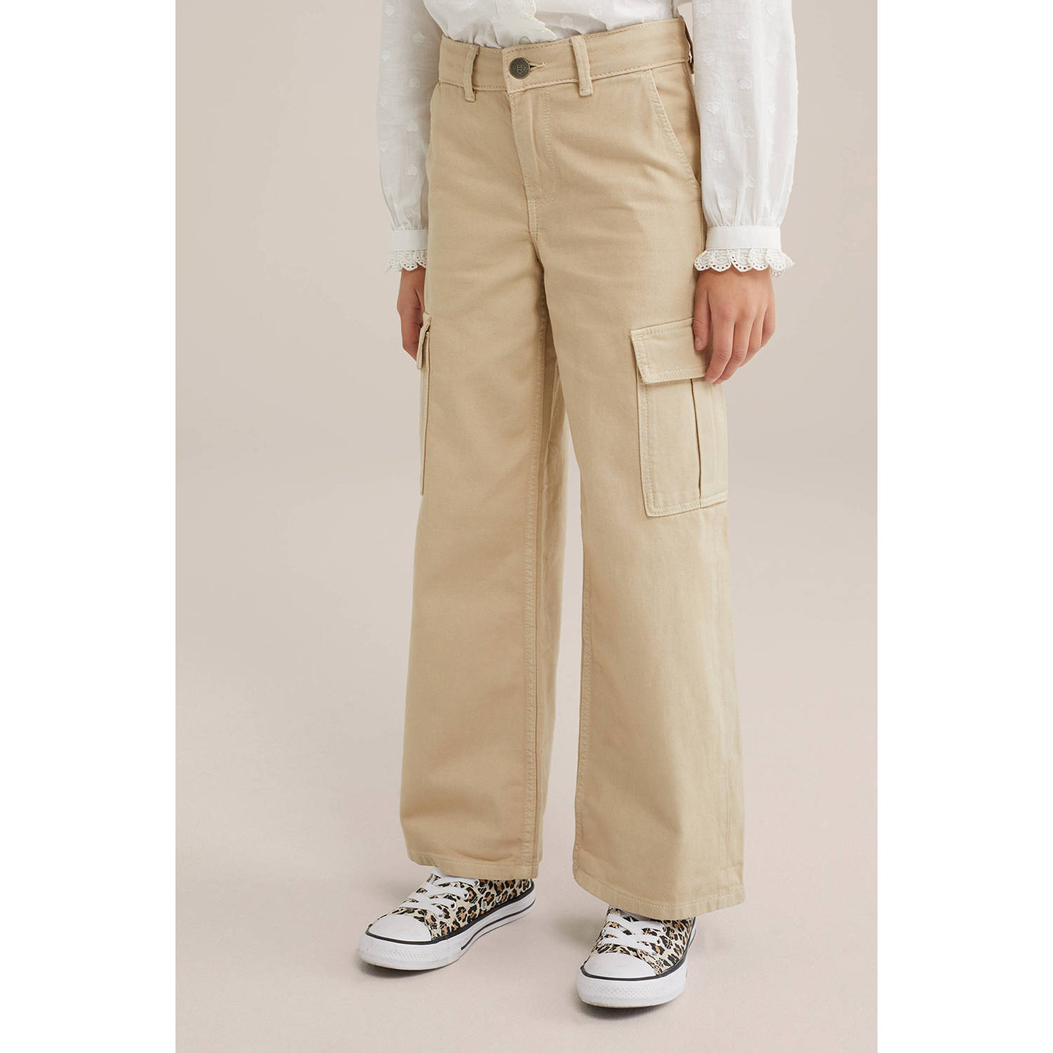 WE Fashion Blue Ridge loose cargo broek lichtkaki