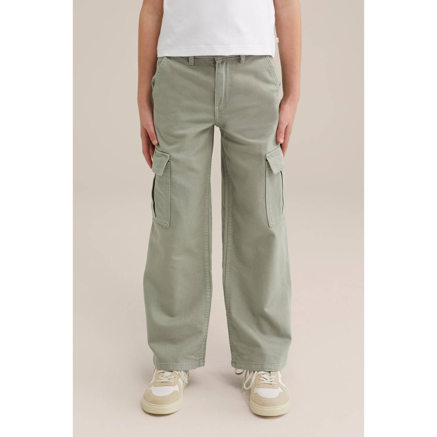 WE Fashion Blue Ridge loose cargo broek grijsgroen