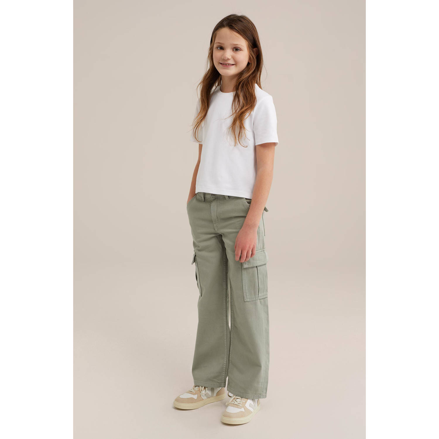 WE Fashion Blue Ridge loose cargo broek grijsgroen