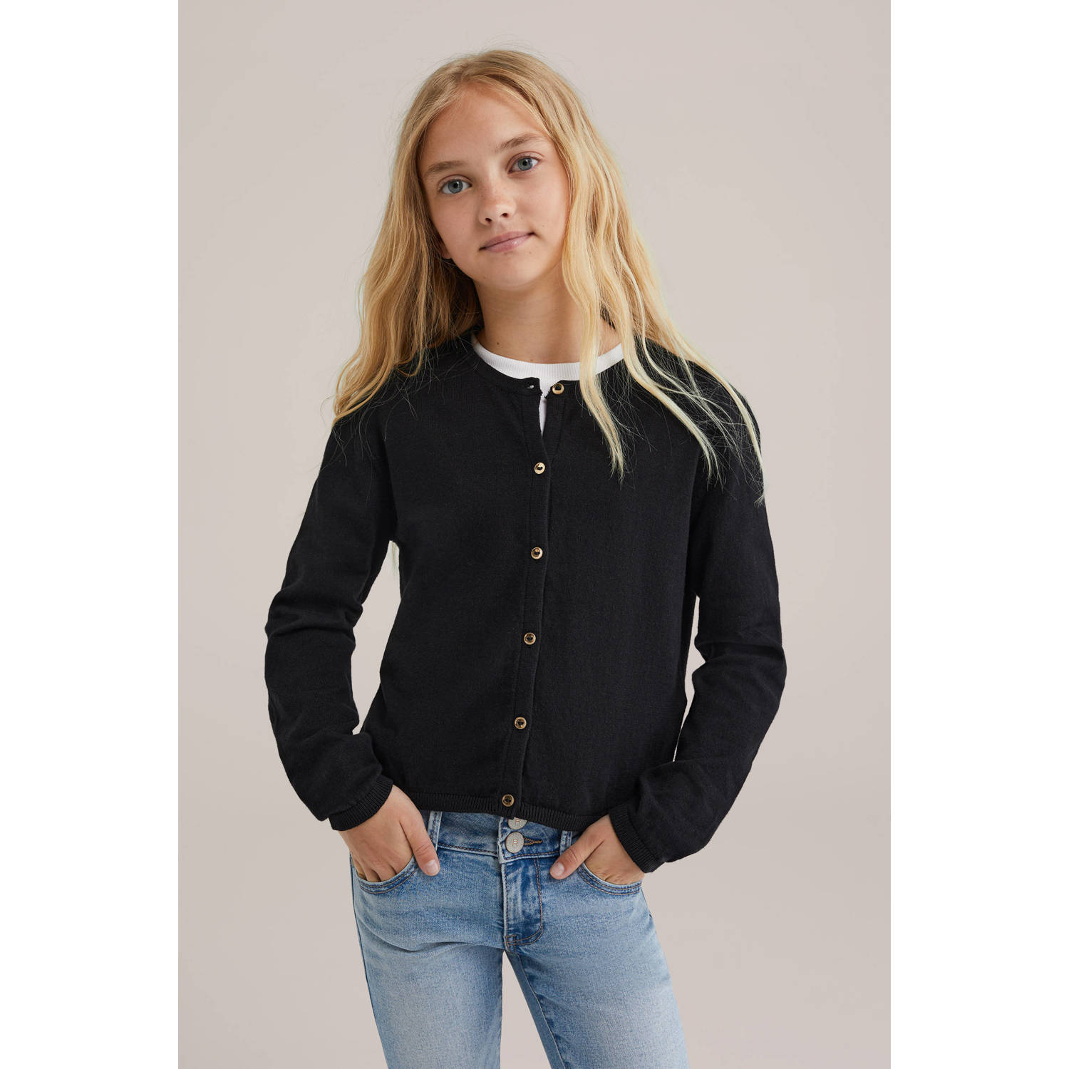 WE Fashion vest zwart fijn gebreid