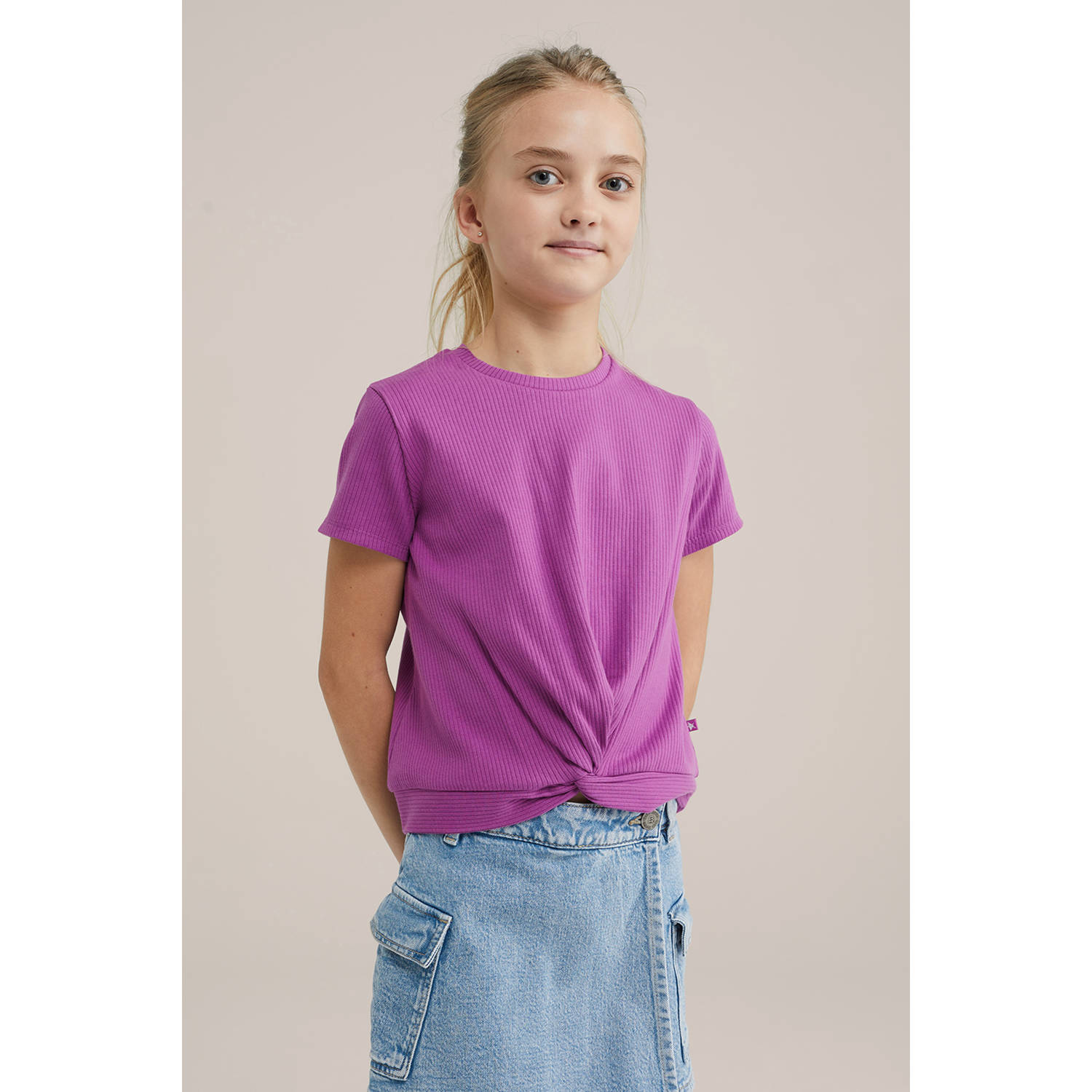 WE Fashion T-shirt lila rib gebreid
